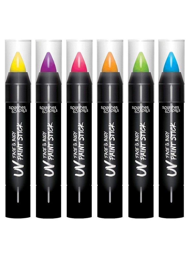 Splashes & Spills UV Face and Body Paint Sticks - UV Body Paint, UV Face Paint for Costume, Cosplay, Theater, Club - Glows Under UV Light - Black Light Paint For All Skin Types (6 Colors) - Image 1