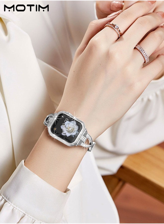 Motim - Stainless Steel Band with Case for Apple Watch 40mm, Women iWatch Shockproof Replacement Strap Band with Bumper Case Cover, Diamond Rhinestone Bling Dressy Bangle Bracelet SE/Series 10/9/8/7/6/5/4/3/2/1 - Image 1