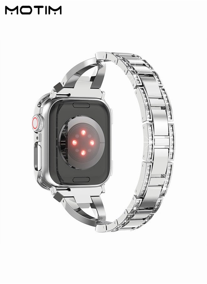 Motim - Stainless Steel Band with Case for Apple Watch 40mm, Women iWatch Shockproof Replacement Strap Band with Bumper Case Cover, Diamond Rhinestone Bling Dressy Bangle Bracelet SE/Series 10/9/8/7/6/5/4/3/2/1 - Image 1