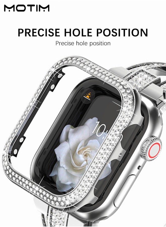 Motim - Stainless Steel Band with Case for Apple Watch 40mm, Women iWatch Shockproof Replacement Strap Band with Bumper Case Cover, Diamond Rhinestone Bling Dressy Bangle Bracelet SE/Series 10/9/8/7/6/5/4/3/2/1 - Image 1