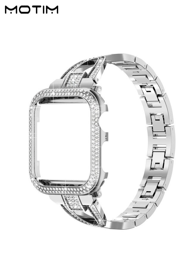 Motim - Stainless Steel Band with Case for Apple Watch 40mm, Women iWatch Shockproof Replacement Strap Band with Bumper Case Cover, Diamond Rhinestone Bling Dressy Bangle Bracelet SE/Series 10/9/8/7/6/5/4/3/2/1 - Image 1