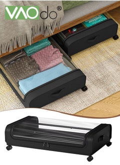 VAOdo 2-Pack Under Bed Storage with Wheels, Under Bed Storage Containers with Clear Lids, 36L Under the bed storage Organizer Bins, Rolling Under Bed Metal Drawer for Clothes,Shoes,Toys  - Image 1