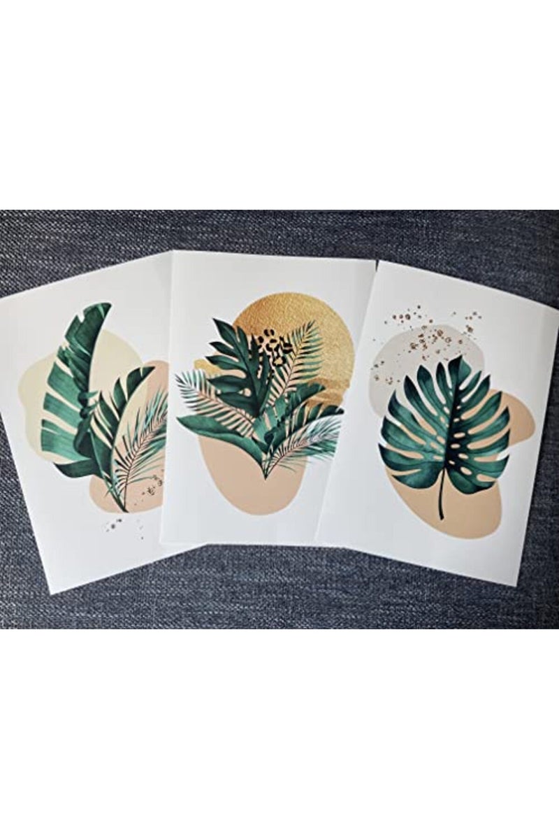 Eviepops Prints مجموعة فنون الجدران النباتية إيفي بوبس - 3 قطع غير مؤطرة من ديكور النباتات الاستوائية التجريدي، ملصق لغرفة المعيشة أو غرفة النوم، أوراق نبات الجبن باللونين الذهبي والأخضر (A4) - Image 2