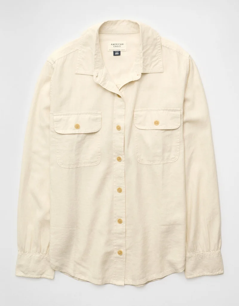 American Eagle  AE Linen-Blend Button-Up Shirt for Women | Best Price UAE