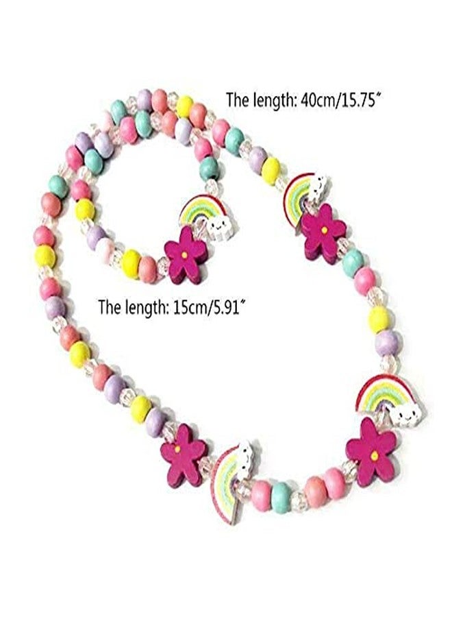 El Regalo Kids/Toddlers/Girls Wooden Beads Handmade Necklace & Bracelet Jewelry Sets (1 Necklace & 1 Bracelet) : Kids Princess Jewelry Set (Rainbow Kids Jewelry Set) - Image 3