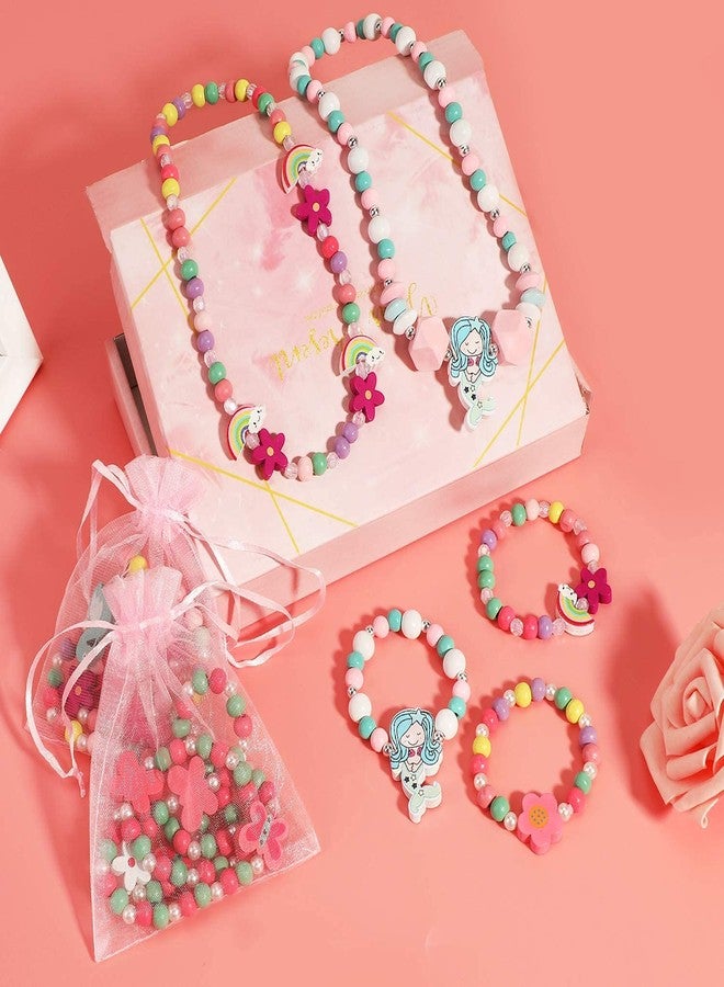 El Regalo Kids/Toddlers/Girls Wooden Beads Handmade Necklace & Bracelet Jewelry Sets (1 Necklace & 1 Bracelet) : Kids Princess Jewelry Set (Rainbow Kids Jewelry Set) - Image 2