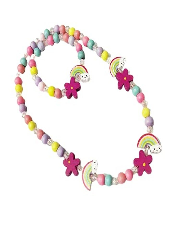 El Regalo Kids/Toddlers/Girls Wooden Beads Handmade Necklace & Bracelet Jewelry Sets (1 Necklace & 1 Bracelet) : Kids Princess Jewelry Set (Rainbow Kids Jewelry Set) - Image 1