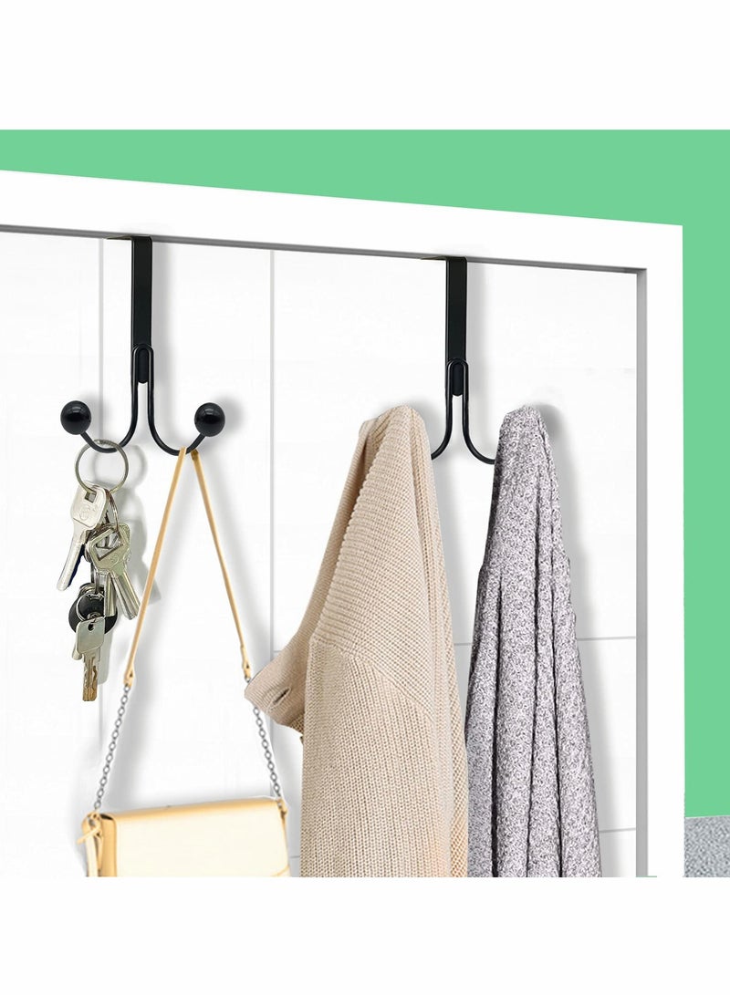 SOLARAE Over The Door Hooks for Clothes Metal Over The Door Hanger 2 Hooks Over Door Hooks for Hanging Coat Bag Robe Hat Scarf Black - Image 2