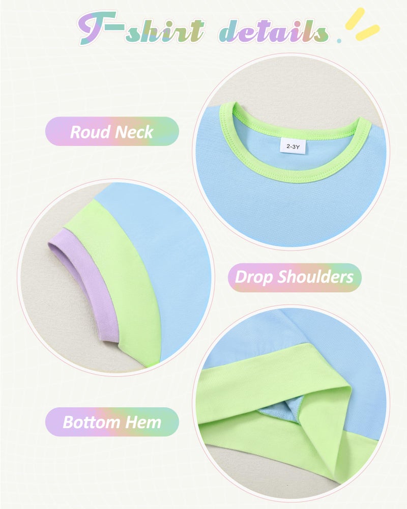 SANMIO Toddler Girls Clothes Toddler Girl Activewear Color Block Short Sleeve Shorts 4-5T Girl Summer Outfits Set Baby Blue - Image 5