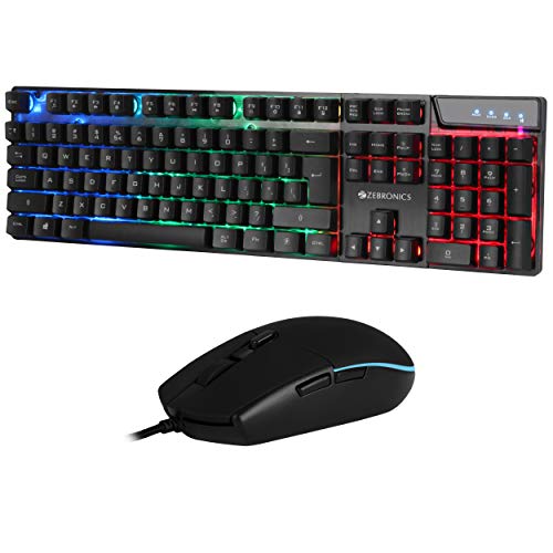 Zebronics War Gaming Keyboard and Mouse Combo,Gold Plated USB, Braided Cable,Multicolour LEDs/Gaming Mouse with breathing LEDs and 3200 DPI - Image 1