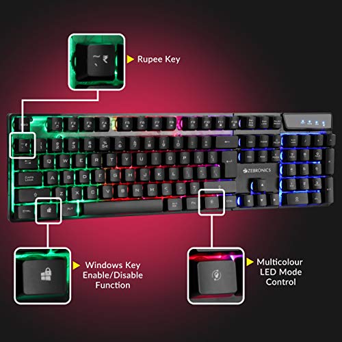 Zebronics War Gaming Keyboard and Mouse Combo,Gold Plated USB, Braided Cable,Multicolour LEDs/Gaming Mouse with breathing LEDs and 3200 DPI - Image 3