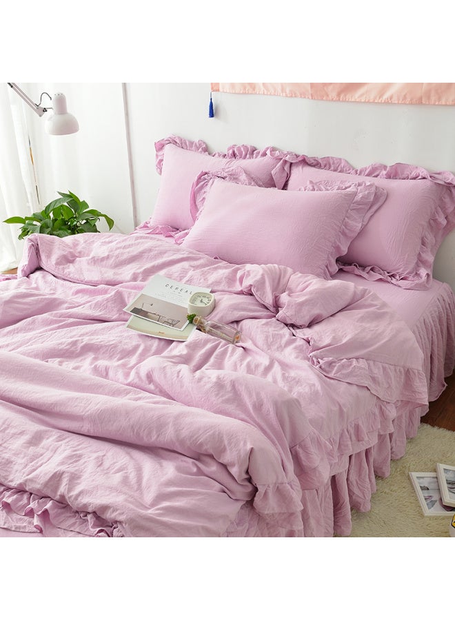 Generic # 7N Washed Cotton Quilt Cover Single Piece Three Four Pieces Solid Color Single Dormitory Double 1.8x 2.2 Pure Cotton Quilt Cover-Color:Washed Cotton Pure Purple [class A Maternal And Infant Grade Fabric, Super Soft And Soft]-Specifications:1.5m Bed Skirt Four-piece Set (quilt Cover 1.8*2.2) - Image 1
