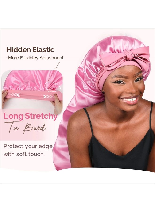 YANIBEST 2Pcs Silk Bonnet for Sleeping Braid Bonnet for Long Hair with Tie Band Bonnet for Braids for Black Women Curly Hair Locs - Image 3