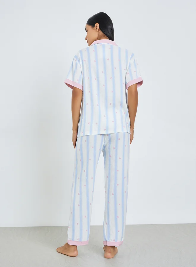 Styli  Pack of 3 - Striped Shirt, Pyjama and Shorts Set for Women | Best Price UAE