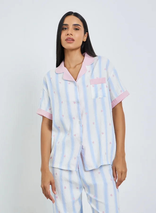Styli  Pack of 3 - Striped Shirt, Pyjama and Shorts Set for Women | Best Price UAE