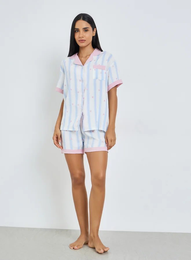 Styli  Pack of 3 - Striped Shirt, Pyjama and Shorts Set for Women | Best Price UAE