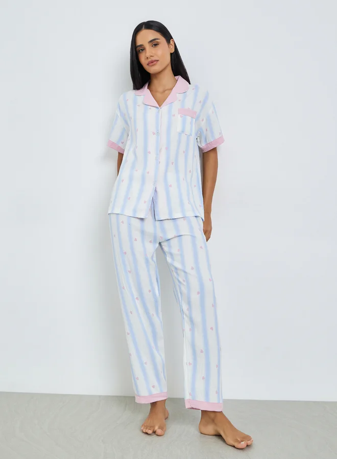 ستايلي مجموعة من 3 طقم بيجاما من قميص مخطط وشورت وبنطال