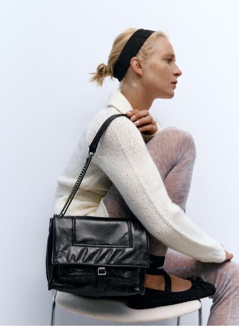 Zara Pleated Hobo Bag Chain Shoulder Bag - Image 3