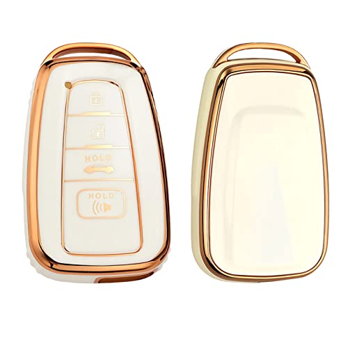 Cacacar for Toyota Camry RAV4 Key Fob Cover,for Highlander Avalon GT86 Key Fob Case Premium Soft TPU 360 Degree Protector Holder,Ivory - Image 1