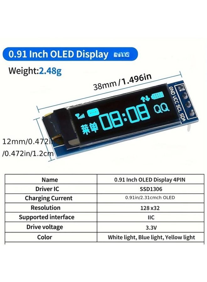 شاشة أوليد بيضاء مقاس 0.91 بوصة من نوع SSD1306 - وحدة عرض بدقة 128x32 مع واجهة I2C/IIC متوافقة مع أردوينو وراسبري باي و ESP32 - Image 3