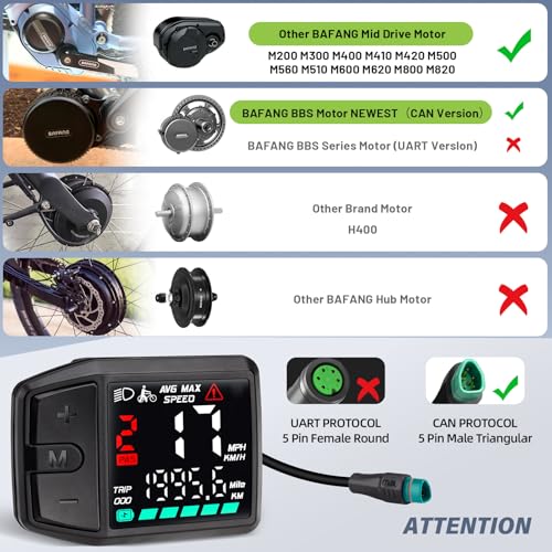 BAFANG 5 Pin Male Ebike Display for Bafang CAN Protocol Motors Ebike Speedometer Bike Computer with 09 PAS DZ41 M620 M600 M560 M510 M420 mid Drive Motors DC 24V48V - Image 3