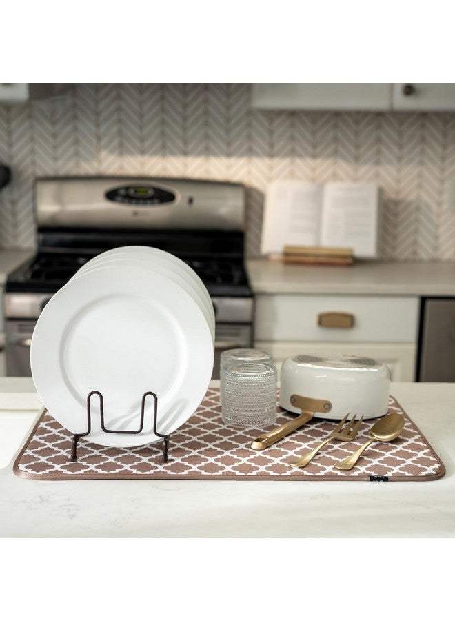 S&T INC. S&T INC. Dish Drying Mat XL, Highly Absorbent Microfiber Kitchen Counter Mat, Dish Drying Pad for Dishes, Utensils, Pots and Pans, Extra Large 18" x 24", Taupe Trellis  - Image 4