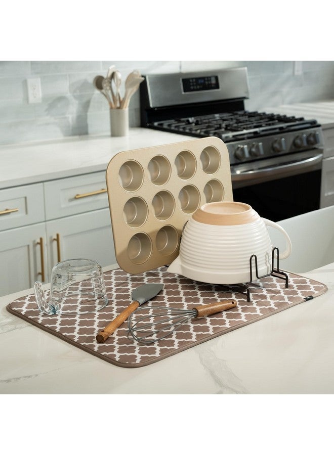 S&T INC. S&T INC. Dish Drying Mat XL, Highly Absorbent Microfiber Kitchen Counter Mat, Dish Drying Pad for Dishes, Utensils, Pots and Pans, Extra Large 18" x 24", Taupe Trellis  - Image 2