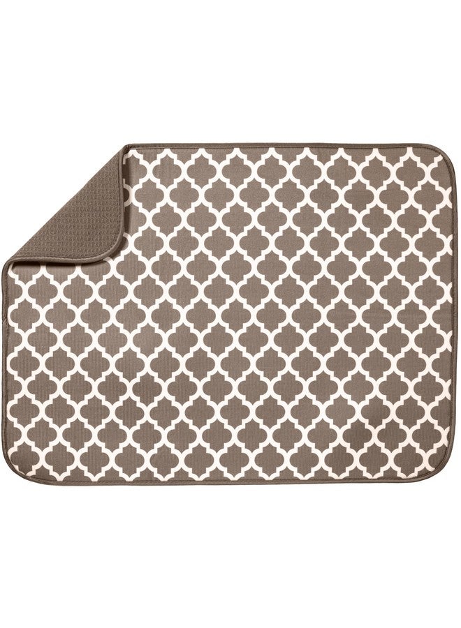 S&T INC. S&T INC. Dish Drying Mat XL, Highly Absorbent Microfiber Kitchen Counter Mat, Dish Drying Pad for Dishes, Utensils, Pots and Pans, Extra Large 18" x 24", Taupe Trellis  - Image 1