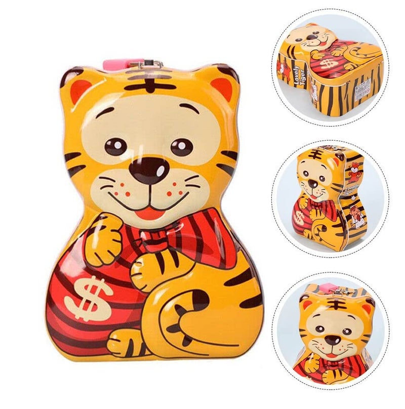 WISHKEY Cute & Attractive Cartoon Tiger Shaped Metal Piggy Bank with Secure Lock & Keys for Kids, Money Saving Storage Coin Collector Box for Boys & Girls (Pack of 1, Multicolor) - Image 4