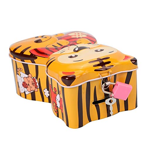 WISHKEY Cute & Attractive Cartoon Tiger Shaped Metal Piggy Bank with Secure Lock & Keys for Kids, Money Saving Storage Coin Collector Box for Boys & Girls (Pack of 1, Multicolor) - Image 5