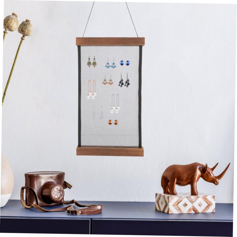 Wood Frame Mesh Earring Holder Large Capacity Jewelry Organizer Display Rack - Image 4