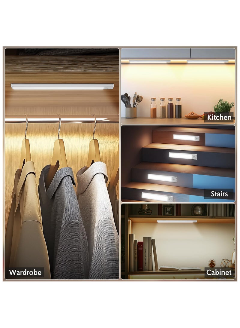 اكسيسن 4 قطع شريط إضاءة مزود بمستشعر حركة لإضاءة الغرفة ليلاً، 20 سم، مصباح LED مغناطيسي قابل لإعادة الشحن تحت الخزانة، مصباح LED لاسلكي لخزانة الملابس، 3 ألوان للمطبخ، خزانة الملابس، الخزانة، الممر، بجانب السرير، المكتب، مرآة الحمام - Image 5