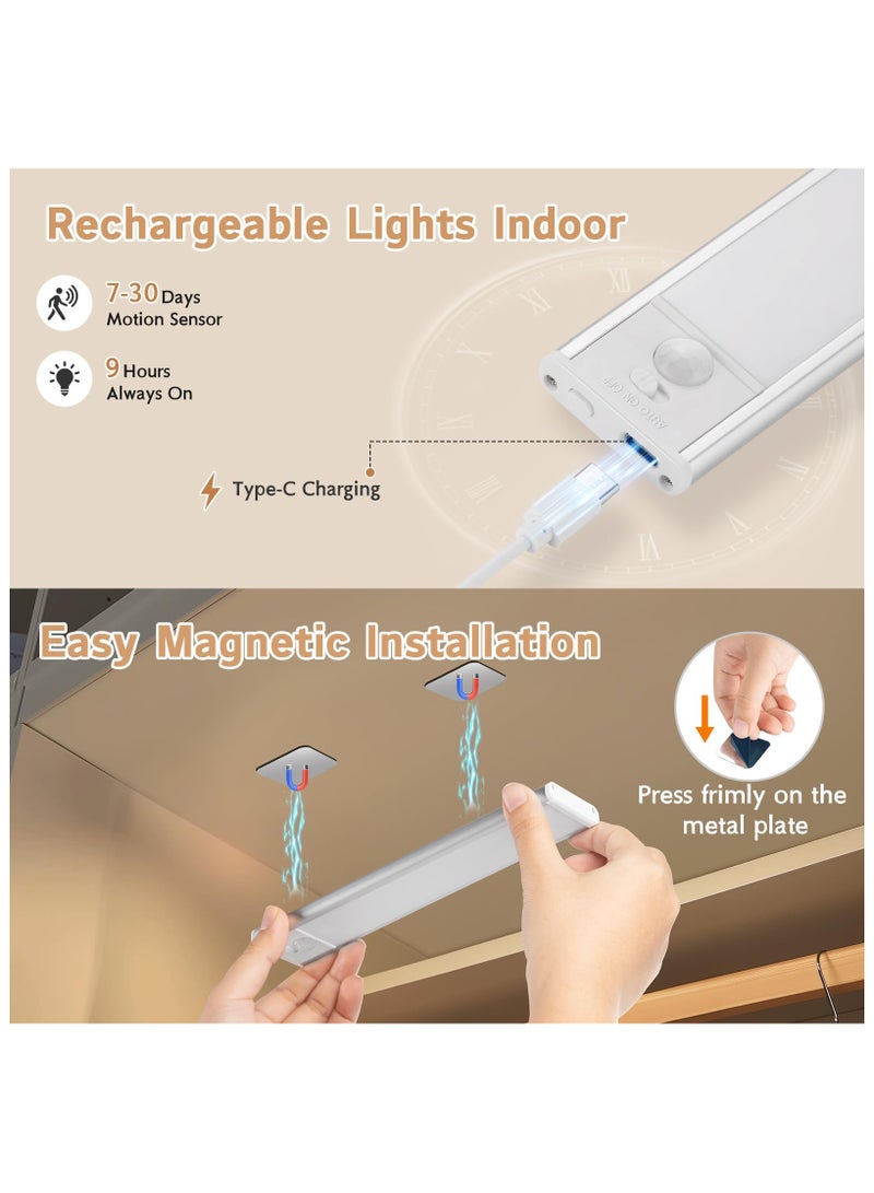 اكسيسن 4 قطع شريط إضاءة مزود بمستشعر حركة لإضاءة الغرفة ليلاً، 20 سم، مصباح LED مغناطيسي قابل لإعادة الشحن تحت الخزانة، مصباح LED لاسلكي لخزانة الملابس، 3 ألوان للمطبخ، خزانة الملابس، الخزانة، الممر، بجانب السرير، المكتب، مرآة الحمام - Image 3
