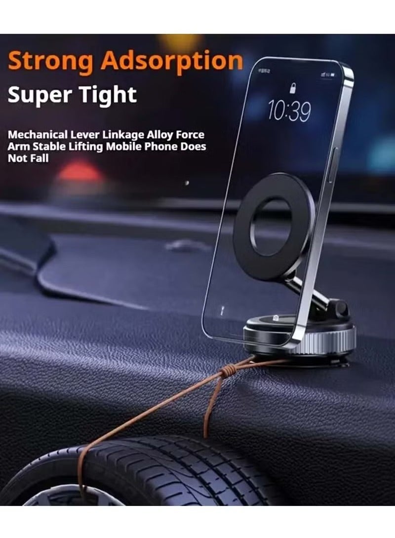 Magnetic Magnetic Car Phone Mount with Vacuum Suction Cup – 360° Rotating Dashboard/Windshield Phone Holder – Strong Magnetic Grip – Black  - Image 2