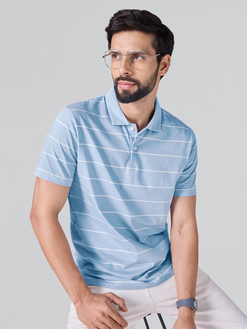 اكس واي اكس اكس تي شيرت بولو رجالي من XYXX Linea مخطط من القطن بأكمام نصفية - Image 2