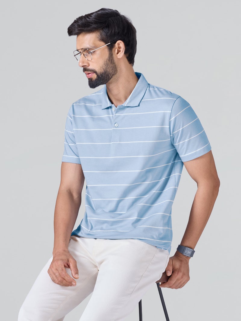 اكس واي اكس اكس تي شيرت بولو رجالي من XYXX Linea مخطط من القطن بأكمام نصفية - Image 4