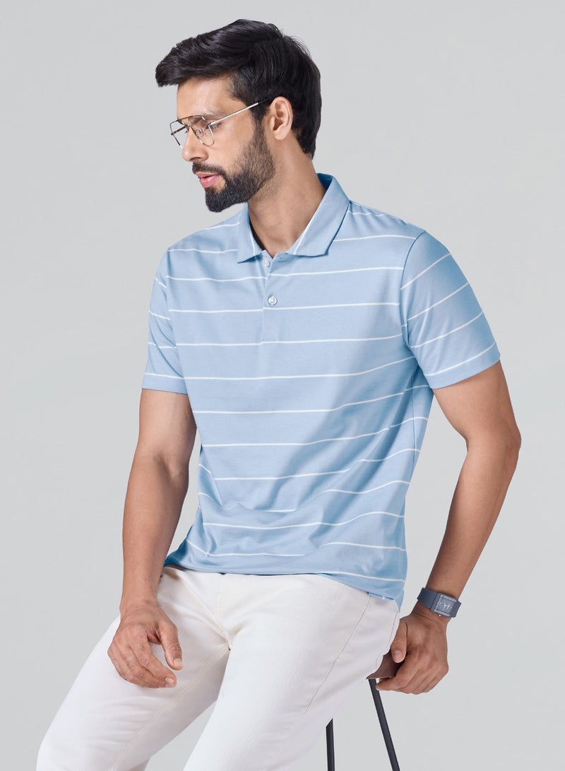اكس واي اكس اكس تي شيرت بولو رجالي من XYXX Linea مخطط من القطن بأكمام نصفية - Image 1