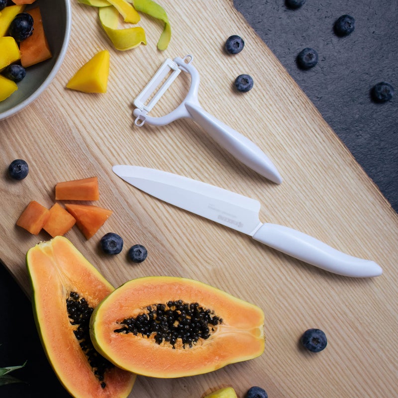 KYOCERA KYOCERA Revolution 2-piece Ceramic Knife Gift Set, 5.5 inch Santoku and 3 inch Paring, White  - Image 2