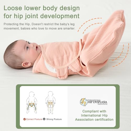 KLERICER Baby Swaddle Wrap, Newborn Blanket Wrap with Breathable Organic Cotton, Adjustable Wider Baby Swaddle Blanket, Essentials for 0-6 Months (Pink, 3-6 Month) - Image 5