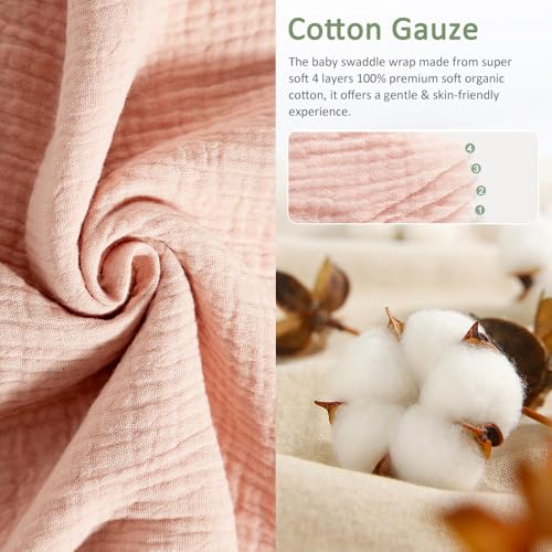 KLERICER Baby Swaddle Wrap, Newborn Blanket Wrap with Breathable Organic Cotton, Adjustable Wider Baby Swaddle Blanket, Essentials for 0-6 Months (Pink, 3-6 Month) - Image 2