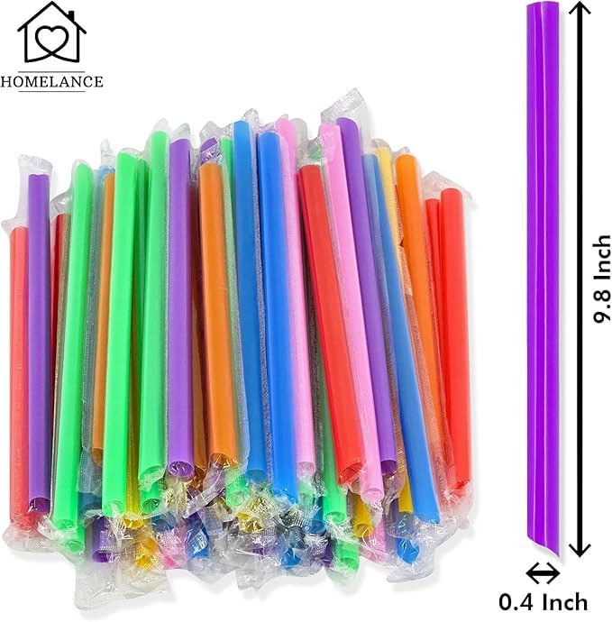 Homelance 400 Pcs Multi Colors Jumbo Smoothie Straws Disposable Milkshake Straws Jumbo, Bubble Tea Straw For Cakes, Disposable Smoothie Straw Individually Wrapped (0.43" Wide X 9.84" Long) - Image 2