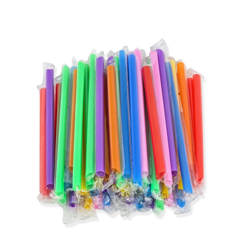 Homelance 400 Pcs Multi Colors Jumbo Smoothie Straws Disposable Milkshake Straws Jumbo, Bubble Tea Straw For Cakes, Disposable Smoothie Straw Individually Wrapped (0.43" Wide X 9.84" Long) - Image 1