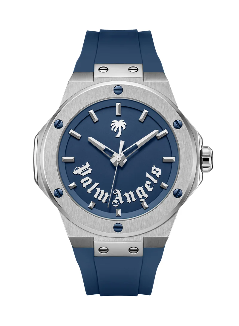 Palm Angels Vello Blue Dial Blue Silicone Strap Analog Watch for Men, 44mm