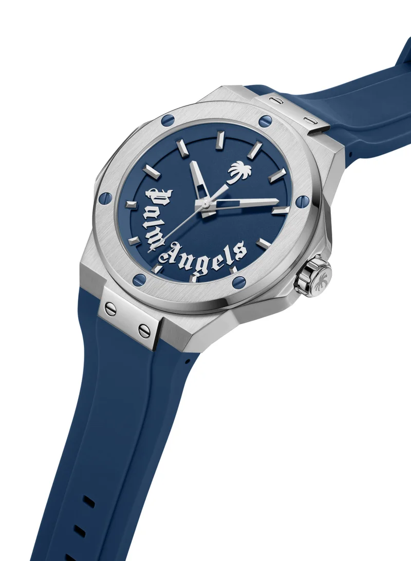 Palm Angels Vello Blue Dial Blue Silicone Strap Analog Watch for Men, 44mm