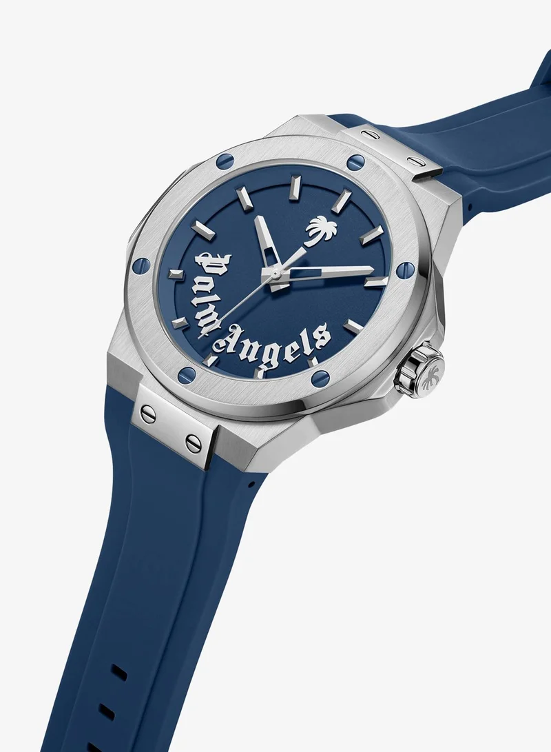 Palm Angels Vello Blue Dial Blue Silicone Strap Analog Watch for Men, 44mm