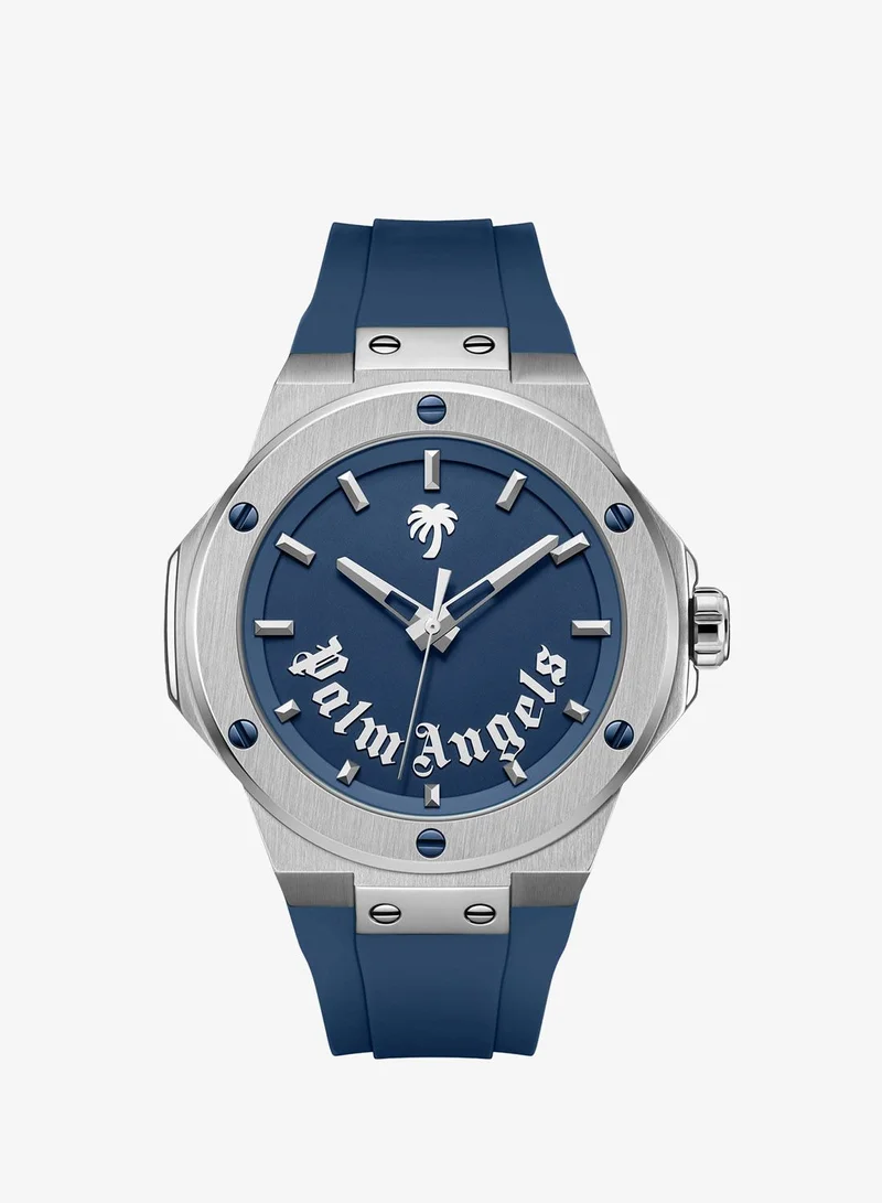 Palm Angels Vello Blue Dial Blue Silicone Strap Analog Watch for Men, 44mm
