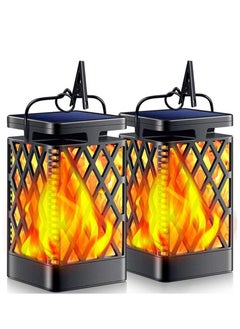 KASTWAVE Solar Outdoor Lantern, 2 Pack Flickering Flame Waterproof Hanging Lanterns, Yard Decorative Lanterns with Solar Powered, AUTO ON/Off LED Flame Garden Lights for Landscape, Porch, Tree, Patio  - Image 1