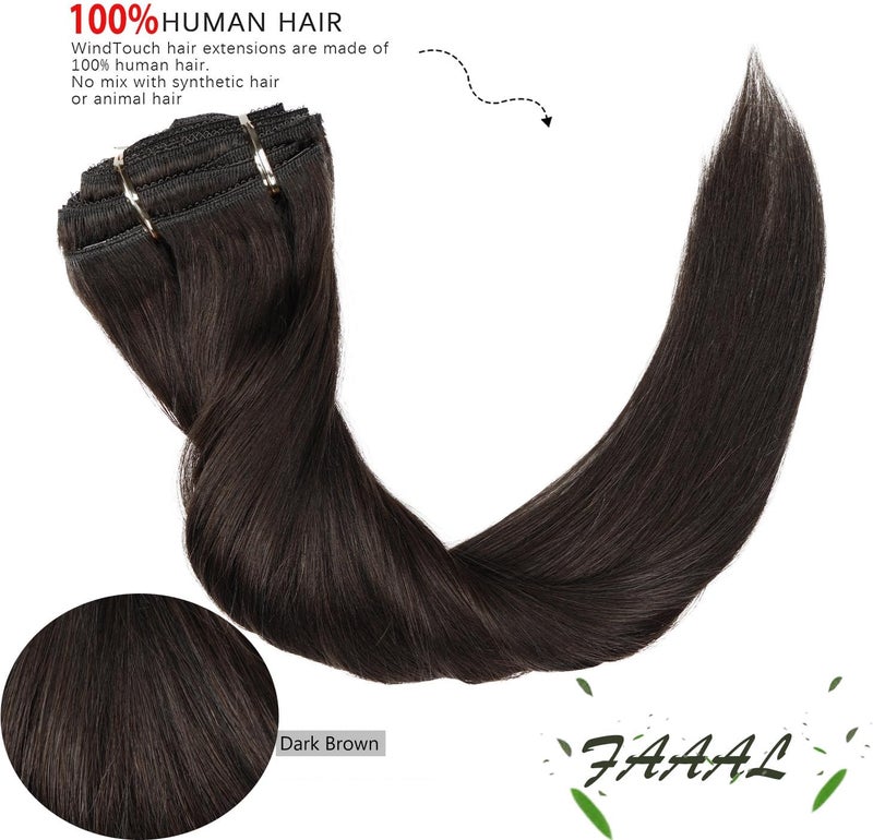 FAAAL 20" Clip in Human Hair Extensions Full Head 180g 7 Pieces 16 Clips 2# Dark Brown Double Weft Brazilian Real Remy Hair Extensions Thick Straight Silky (20" 180g, Dark Brown) - Image 3