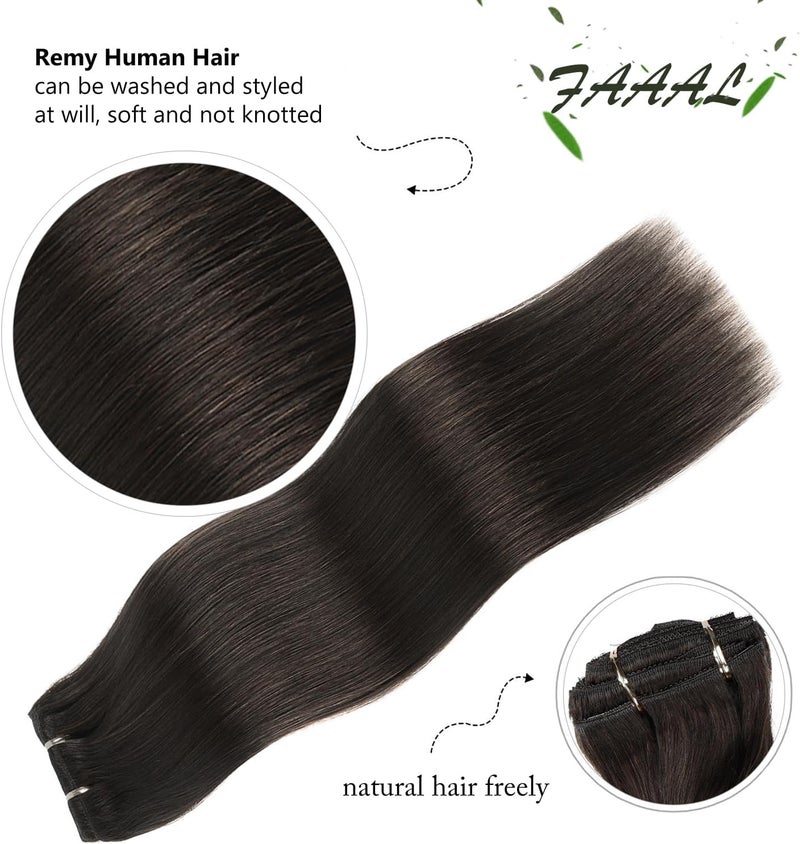 FAAAL 20" Clip in Human Hair Extensions Full Head 180g 7 Pieces 16 Clips 2# Dark Brown Double Weft Brazilian Real Remy Hair Extensions Thick Straight Silky (20" 180g, Dark Brown) - Image 4