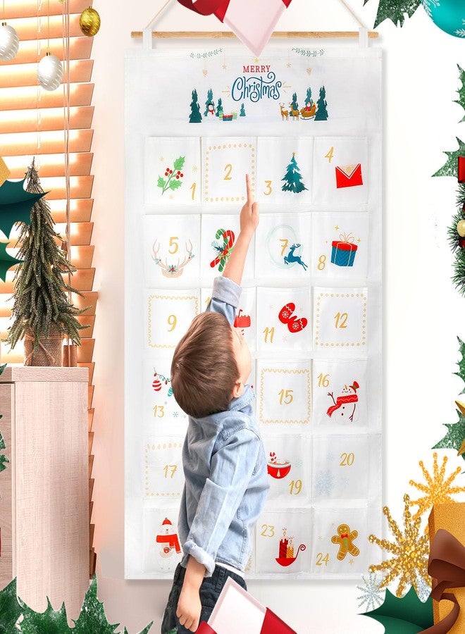 هواف تقويم عيد الميلاد HOWAF 2025 (العد التنازلي لعيد الميلاد)، تقويم غامض لمدة 24 يومًا مع 24 جيبًا لتزيين جدران المنزل في عطلة عيد الميلاد، تقويمات عيد الميلاد باللونين الأبيض والذهبي - Image 5